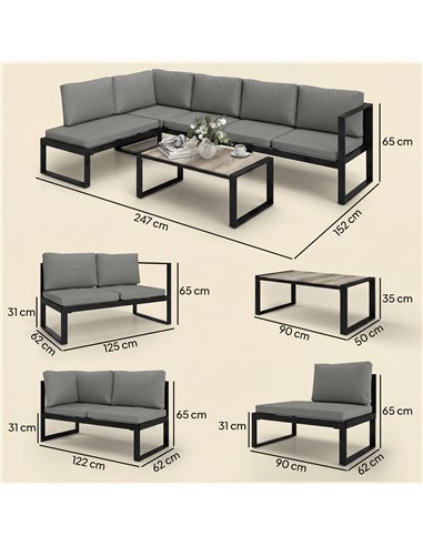 Outsunny 4 Piece Garden Furniture Set, Garden Sofa Set with 2 Loveseats, Armless Chair, Coffee Table for Balcony, Dark Grey