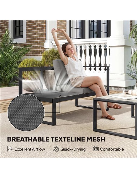 Outsunny 4 Piece Garden Furniture Set, Garden Sofa Set with 2 Loveseats, Armless Chair, Coffee Table for Balcony, Dark Grey - pic 181359 | FastDaddyshop