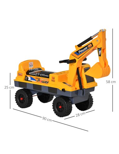 HOMCOM 2+ Kids Excavator with Detachable Digging Bucket and Music, Yellow