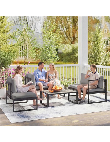 Outsunny 4 Piece Garden Furniture Set, Garden Sofa Set with 2 Loveseats, Armless Chair, Coffee Table for Balcony, Dark Grey - pic 181361 | FastDaddyshop