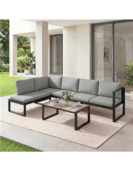 Outsunny 4 Piece Garden Furniture Set, Garden Sofa Set with 2 Loveseats, Armless Chair, Coffee Table for Balcony, Dark Grey - pic 181362 | FastDaddyshop