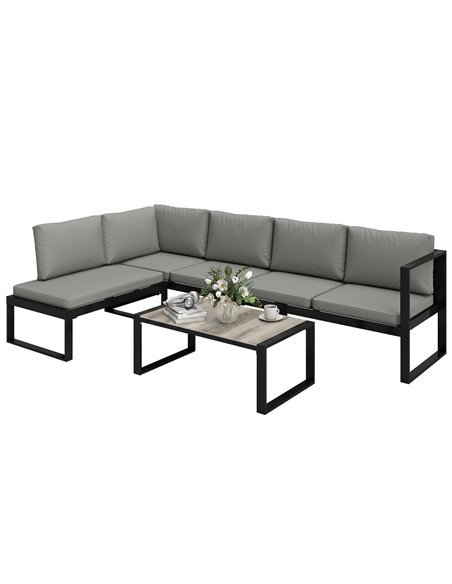 Outsunny 4 Piece Garden Furniture Set, Garden Sofa Set with 2 Loveseats, Armless Chair, Coffee Table for Balcony, Dark Grey - pic 181363 | FastDaddyshop