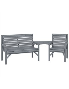Outsunny Wooden Garden Furniture Set with Parasol Hole, 1 Chair, 1 Bench and Detachable Table, Grey Embossed Finish