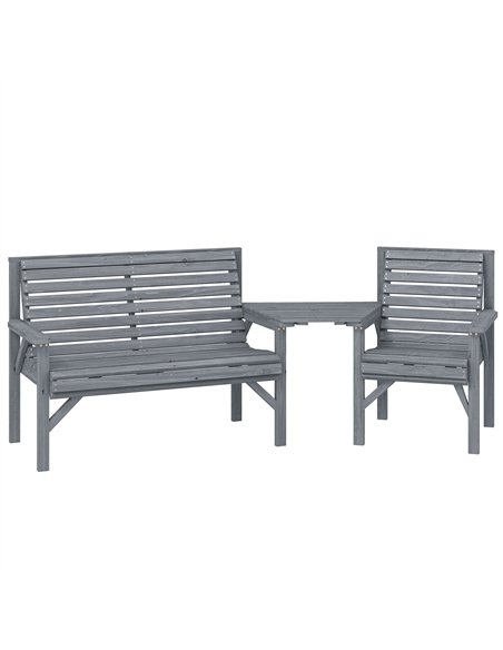Outsunny Wooden Garden Furniture Set with Parasol Hole, 1 Chair, 1 Bench and Detachable Table, Grey Embossed Finish - pic 181364 | FastDaddyshop