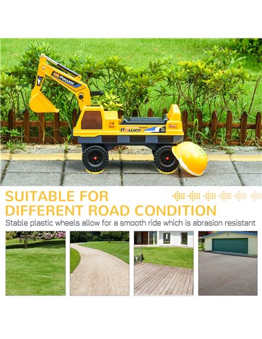 HOMCOM 2+ Kids Excavator with Detachable Digging Bucket and Music, Yellow