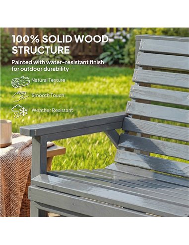Outsunny Wooden Garden Furniture Set with Parasol Hole, 1 Chair, 1 Bench and Detachable Table, Grey Embossed Finish