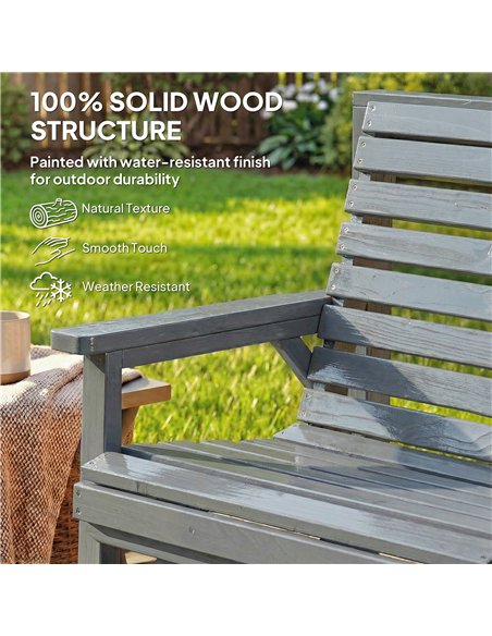 Outsunny Wooden Garden Furniture Set with Parasol Hole, 1 Chair, 1 Bench and Detachable Table, Grey Embossed Finish - pic 181370 | FastDaddyshop