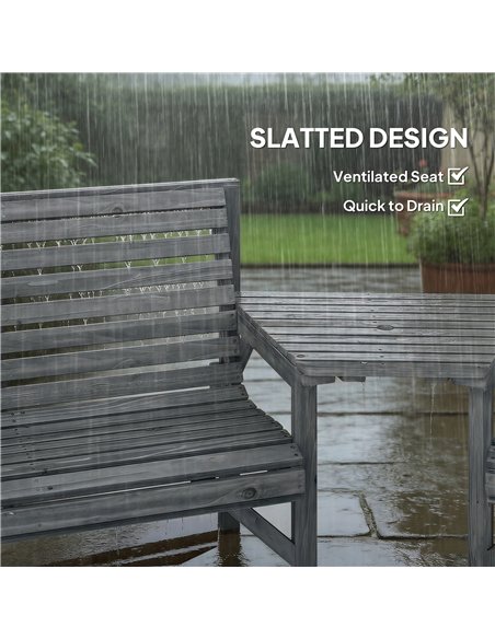 Outsunny Wooden Garden Furniture Set with Parasol Hole, 1 Chair, 1 Bench and Detachable Table, Grey Embossed Finish - pic 181371 | FastDaddyshop