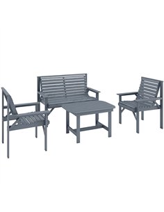 Outsunny 4 Piece Wooden Garden Furniture Set, Outdoor Garden Sofa Set with 2 Armchairs, Loveseat and Coffee Table, Grey