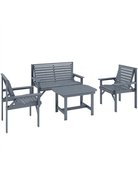 Outsunny 4 Piece Wooden Garden Furniture Set, Outdoor Garden Sofa Set with 2 Armchairs, Loveseat and Coffee Table, Grey - pic 181373 | FastDaddyshop