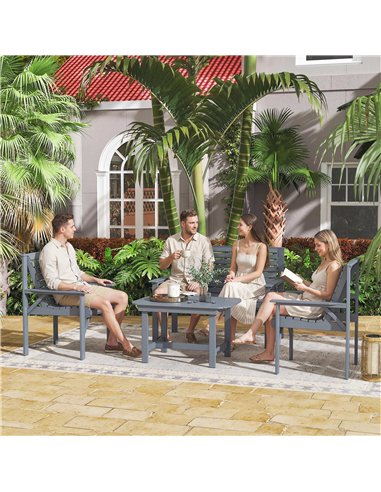 Outsunny 4 Piece Wooden Garden Furniture Set, Outdoor Garden Sofa Set with 2 Armchairs, Loveseat and Coffee Table, Grey