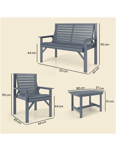 Outsunny 4 Piece Wooden Garden Furniture Set, Outdoor Garden Sofa Set with 2 Armchairs, Loveseat and Coffee Table, Grey - pic 181375 | FastDaddyshop
