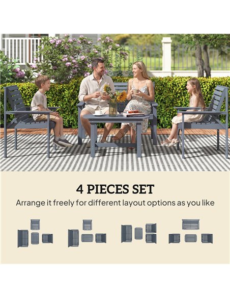 Outsunny 4 Piece Wooden Garden Furniture Set, Outdoor Garden Sofa Set with 2 Armchairs, Loveseat and Coffee Table, Grey - pic 181376 | FastDaddyshop