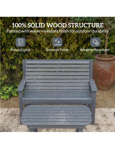 Outsunny 4 Piece Wooden Garden Furniture Set, Outdoor Garden Sofa Set with 2 Armchairs, Loveseat and Coffee Table, Grey