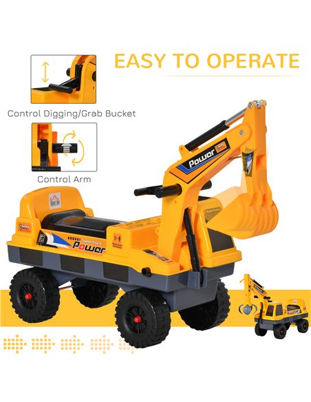 HOMCOM 2+ Kids Excavator with Detachable Digging Bucket and Music, Yellow - pic 18138 | FastDaddyshop