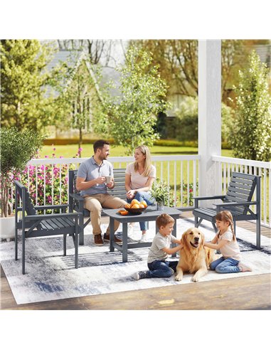 Outsunny 4 Piece Wooden Garden Furniture Set, Outdoor Garden Sofa Set with 2 Armchairs, Loveseat and Coffee Table, Grey