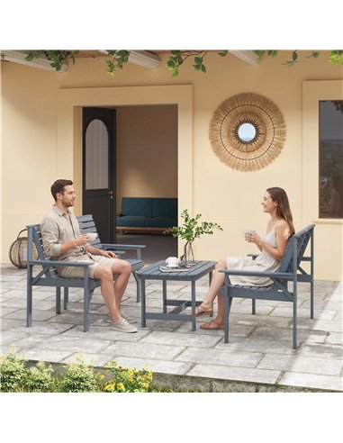 Outsunny 4 Piece Wooden Garden Furniture Set, Outdoor Garden Sofa Set with 2 Armchairs, Loveseat and Coffee Table, Grey