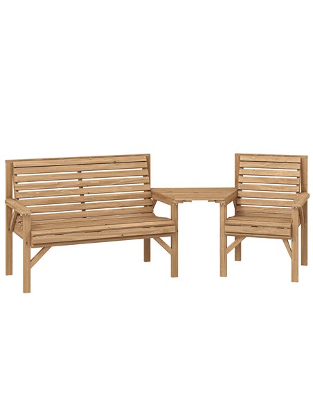 Outsunny Wooden Garden Furniture Set , 1 Chair, 1 Bench and Detachable Table, Natural Wood Finish - pic 181382 | FastDaddyshop