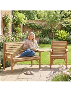 Outsunny Wooden Garden Furniture Set , 1 Chair, 1 Bench and Detachable Table, Natural Wood Finish 2