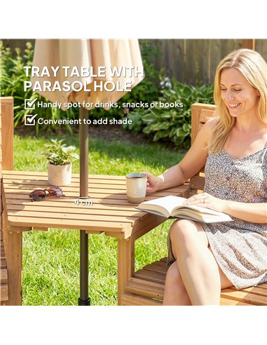 Outsunny Wooden Garden Furniture Set , 1 Chair, 1 Bench and Detachable Table, Natural Wood Finish