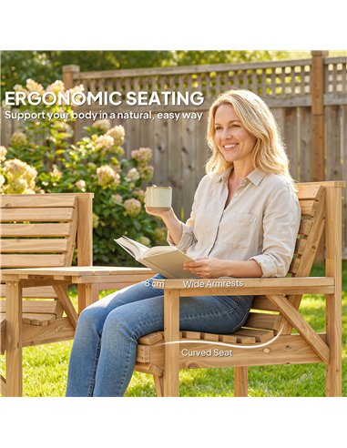 Outsunny Wooden Garden Furniture Set , 1 Chair, 1 Bench and Detachable Table, Natural Wood Finish