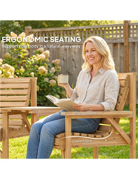 Outsunny Wooden Garden Furniture Set , 1 Chair, 1 Bench and Detachable Table, Natural Wood Finish - pic 181387 | FastDaddyshop