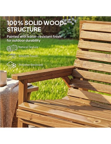 Outsunny Wooden Garden Furniture Set , 1 Chair, 1 Bench and Detachable Table, Natural Wood Finish