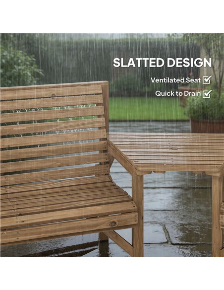 Outsunny Wooden Garden Furniture Set , 1 Chair, 1 Bench and Detachable Table, Natural Wood Finish - pic 181389 | FastDaddyshop