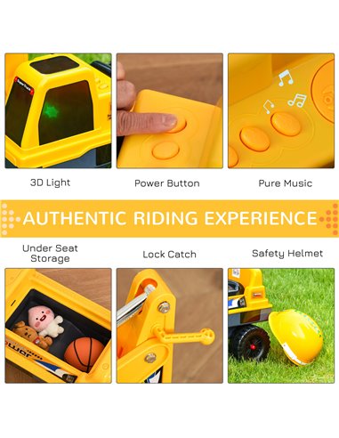 HOMCOM 2+ Kids Excavator with Detachable Digging Bucket and Music, Yellow