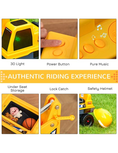 HOMCOM 2+ Kids Excavator with Detachable Digging Bucket and Music, Yellow - pic 18139 | FastDaddyshop