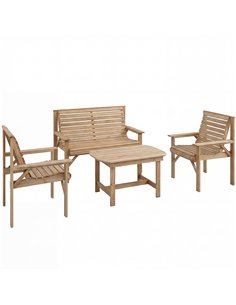 Outsunny 4 Piece Wooden Garden Furniture Set, Outdoor Garden Sofa Set with 2 Armchairs, Loveseat and Coffee Table, Natural Wood