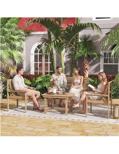 Outsunny 4 Piece Wooden Garden Furniture Set, Outdoor Garden Sofa Set with 2 Armchairs, Loveseat and Coffee Table, Natural Wood 2