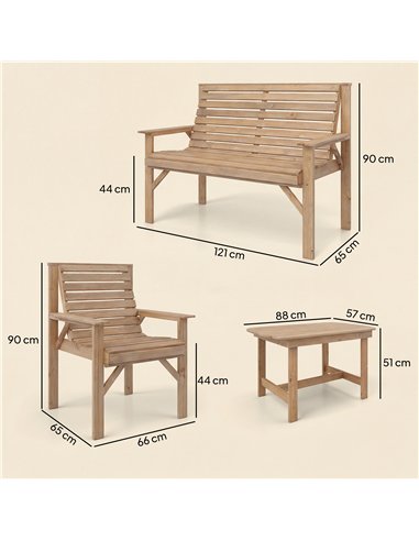 Outsunny 4 Piece Wooden Garden Furniture Set, Outdoor Garden Sofa Set with 2 Armchairs, Loveseat and Coffee Table, Natural Wood