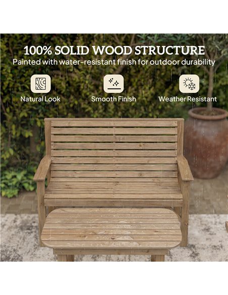 Outsunny 4 Piece Wooden Garden Furniture Set, Outdoor Garden Sofa Set with 2 Armchairs, Loveseat and Coffee Table, Natural Wood - pic 181395 | FastDaddyshop
