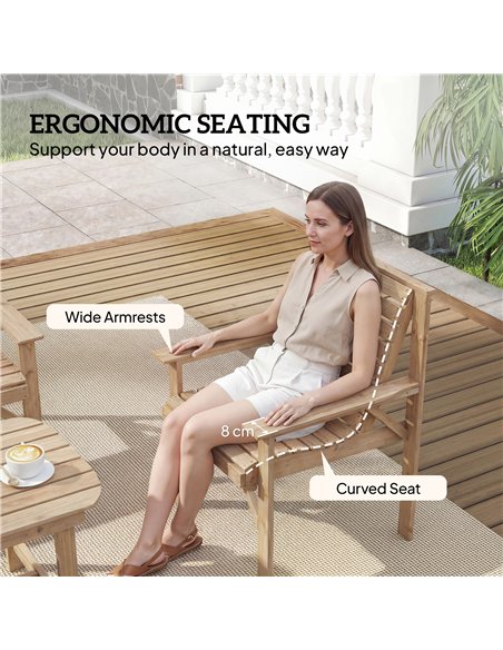 Outsunny 4 Piece Wooden Garden Furniture Set, Outdoor Garden Sofa Set with 2 Armchairs, Loveseat and Coffee Table, Natural Wood - pic 181396 | FastDaddyshop