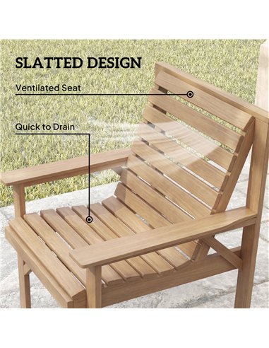 Outsunny 4 Piece Wooden Garden Furniture Set, Outdoor Garden Sofa Set with 2 Armchairs, Loveseat and Coffee Table, Natural Wood