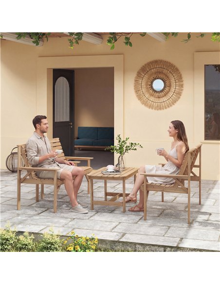 Outsunny 4 Piece Wooden Garden Furniture Set, Outdoor Garden Sofa Set with 2 Armchairs, Loveseat and Coffee Table, Natural Wood - pic 181399 | FastDaddyshop