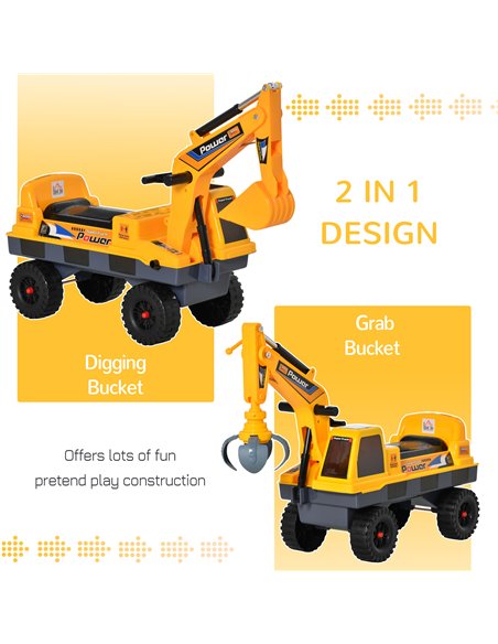 HOMCOM 2+ Kids Excavator with Detachable Digging Bucket and Music, Yellow - pic 18140 | FastDaddyshop