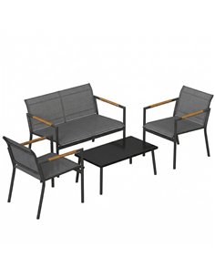 Outsunny 4 Seater Garden Furniture Set with Loveseat, Armchairs, Table, Metal Garden Sofa Set with Breathable Seats, Grey