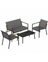 Outsunny 4 Seater Garden Furniture Set with Loveseat, Armchairs, Table, Metal Garden Sofa Set with Breathable Seats, Grey