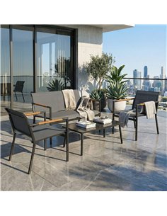 Outsunny 4 Seater Garden Furniture Set with Loveseat, Armchairs, Table, Metal Garden Sofa Set with Breathable Seats, Grey 2