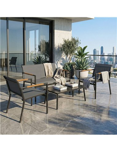Outsunny 4 Seater Garden Furniture Set with Loveseat, Armchairs, Table, Metal Garden Sofa Set with Breathable Seats, Grey