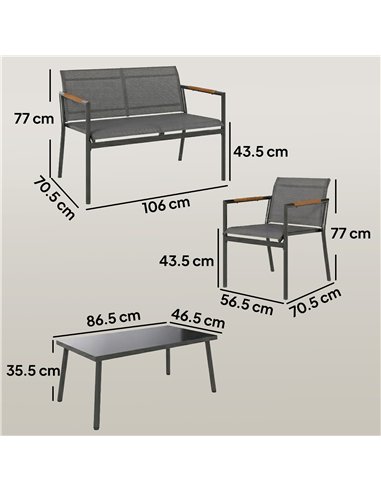 Outsunny 4 Seater Garden Furniture Set with Loveseat, Armchairs, Table, Metal Garden Sofa Set with Breathable Seats, Grey