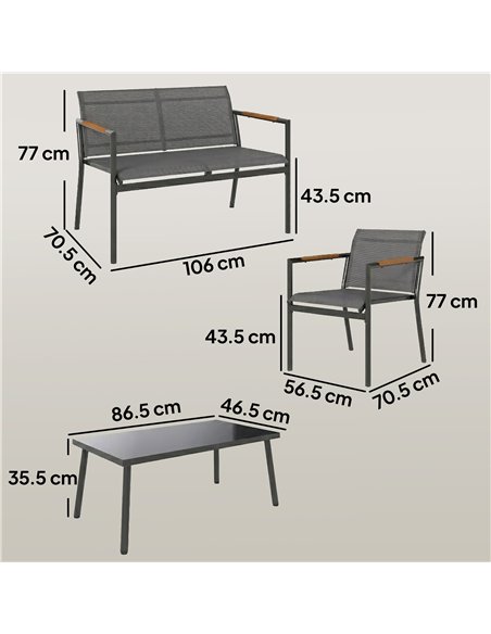 Outsunny 4 Seater Garden Furniture Set with Loveseat, Armchairs, Table, Metal Garden Sofa Set with Breathable Seats, Grey - pic 181402 | FastDaddyshop
