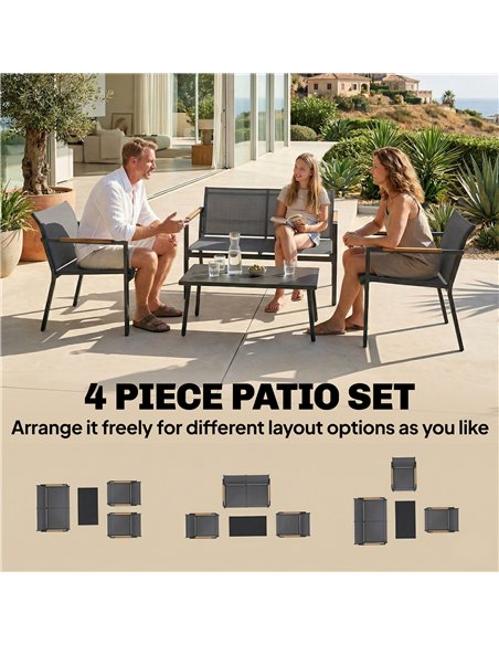 Outsunny 4 Seater Garden Furniture Set with Loveseat, Armchairs, Table, Metal Garden Sofa Set with Breathable Seats, Grey - pic 181403 | FastDaddyshop