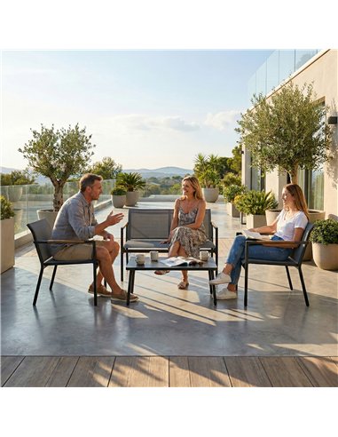 Outsunny 4 Seater Garden Furniture Set with Loveseat, Armchairs, Table, Metal Garden Sofa Set with Breathable Seats, Grey