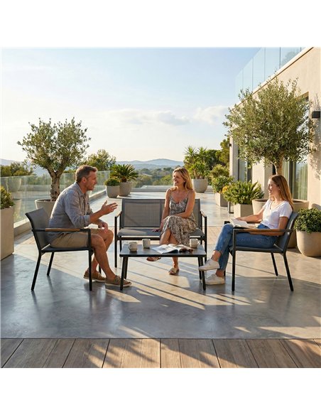 Outsunny 4 Seater Garden Furniture Set with Loveseat, Armchairs, Table, Metal Garden Sofa Set with Breathable Seats, Grey - pic 181407 | FastDaddyshop