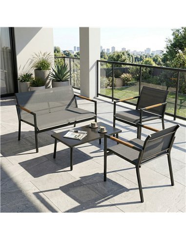 Outsunny 4 Seater Garden Furniture Set with Loveseat, Armchairs, Table, Metal Garden Sofa Set with Breathable Seats, Grey