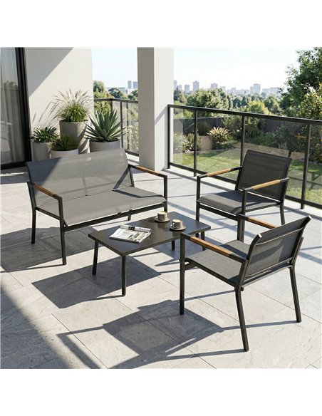 Outsunny 4 Seater Garden Furniture Set with Loveseat, Armchairs, Table, Metal Garden Sofa Set with Breathable Seats, Grey - pic 181408 | FastDaddyshop
