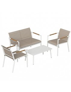 Outsunny 4 Seater Garden Furniture Set with Loveseat, Armchairs, Table, Metal Garden Sofa Set with Breathable Seats, Khaki
